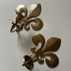 Pair of brass wall candle sconces Fleur de Lis